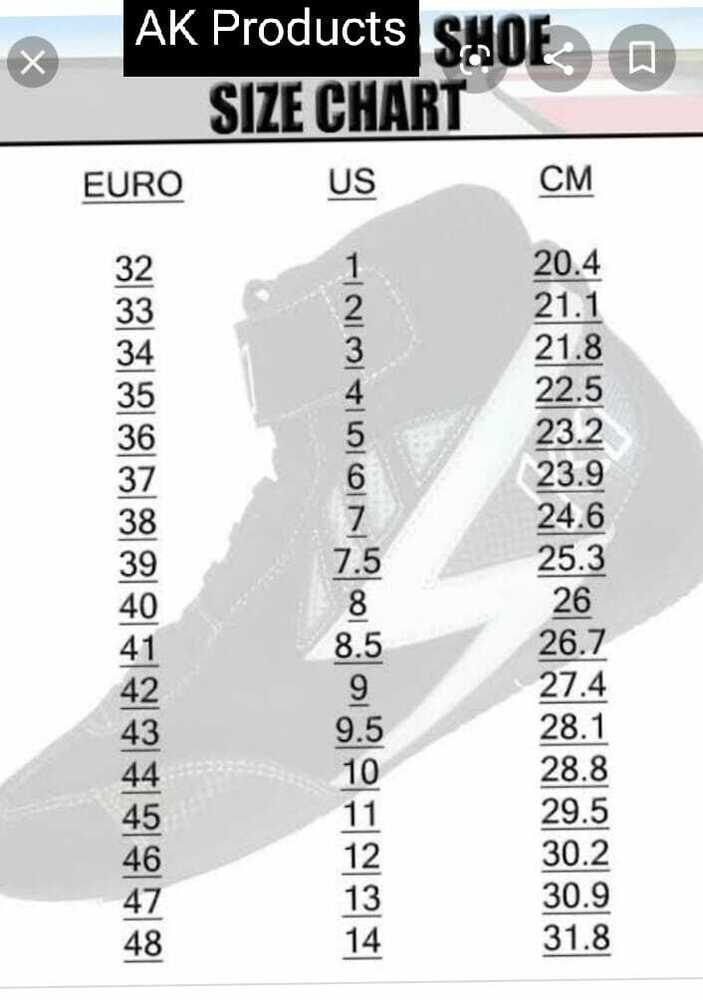 Sizing Chart: G-Force Auto Racing Shoes