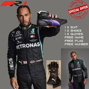  Lewis Hamilton Mercedes Petronas F1 Karting Suit 2021 Go Kart Suit Gloves Shoes